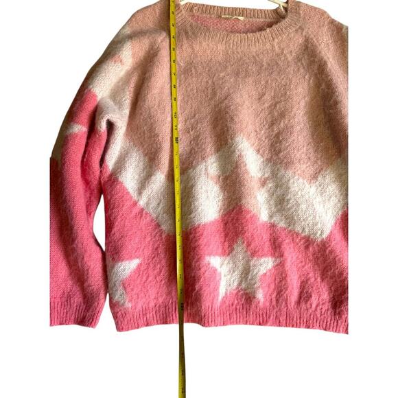 Easel Los Angeles Fuzzy Pink Star Sweater Women’s Size M Cozy Knit Pullover - Picture 5 of 9
